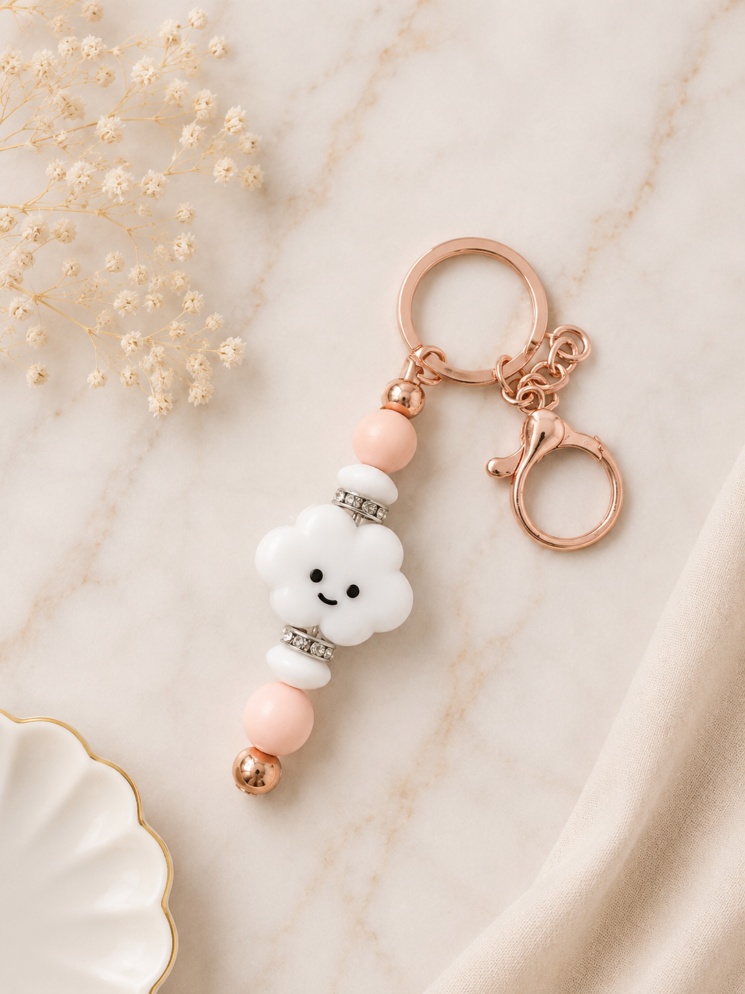 Beaded Pink Cloud Keychain