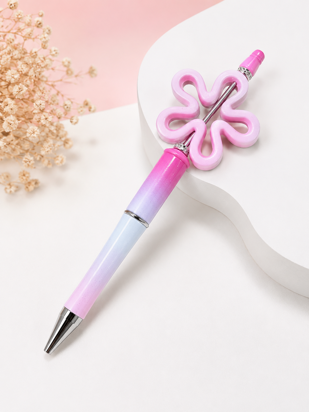 Beaded Pen 'Large Pink Flower'