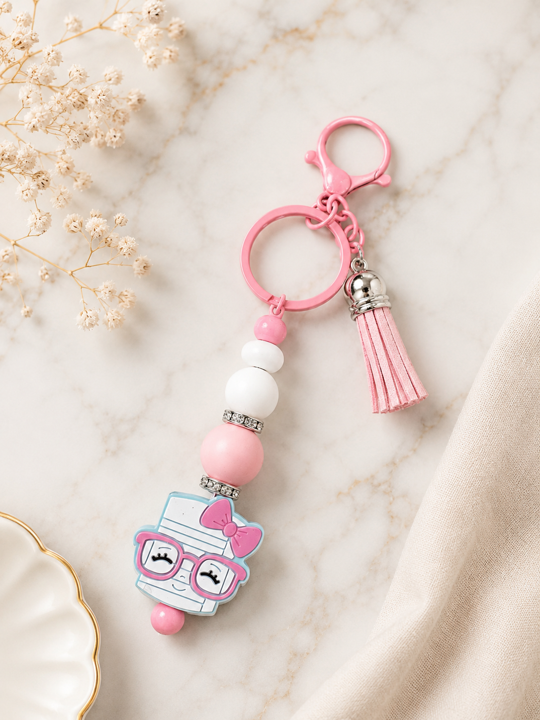 Beaded Pink Smarty Keychain