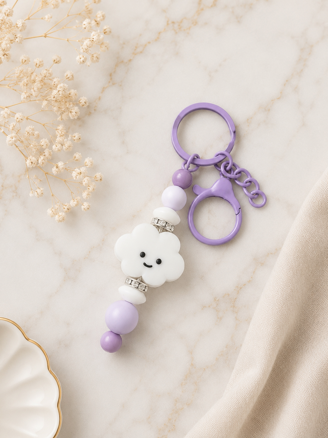 Beaded Purple Cloud Keychain