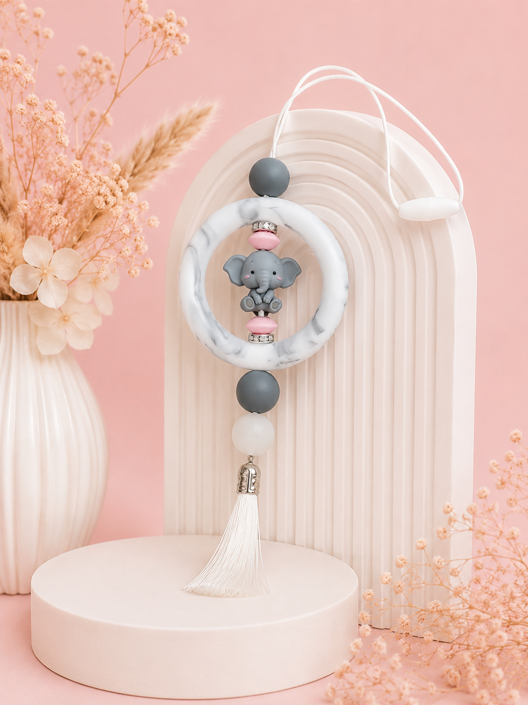 Beaded Car Charm 'White Elephant'