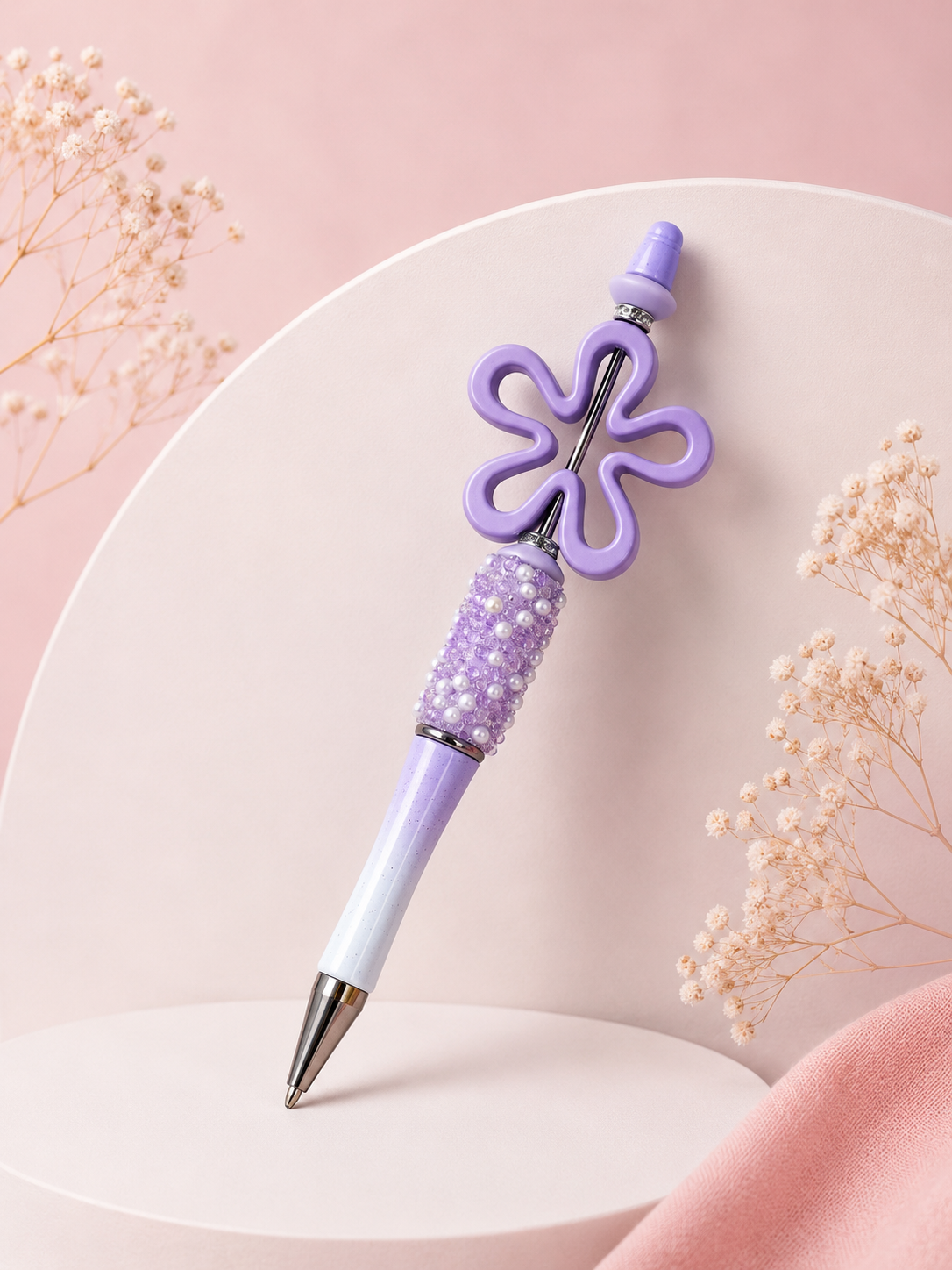 Beaded Pen 'Purple Pearl Flower'