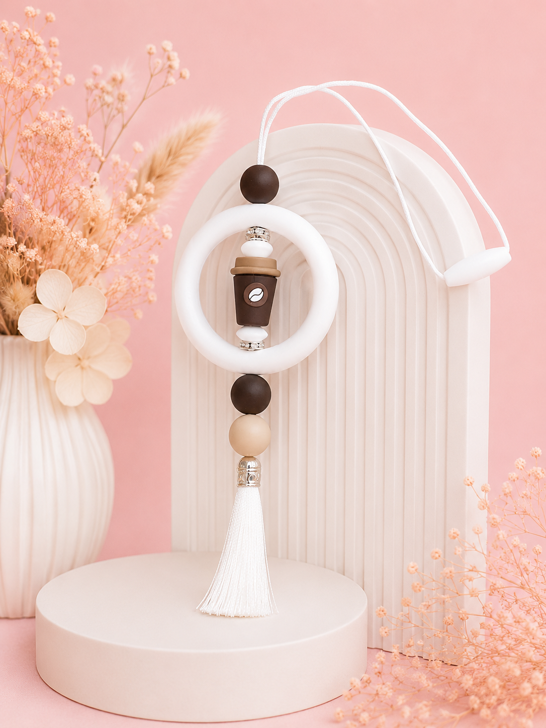 Beaded Car Charm 'White Coffee'