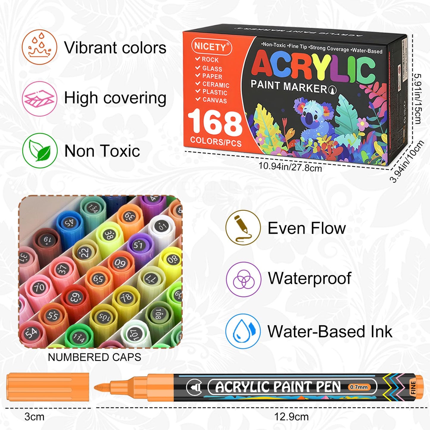 Nicety Acrylic Markers - 168 colors (Thin Brush)