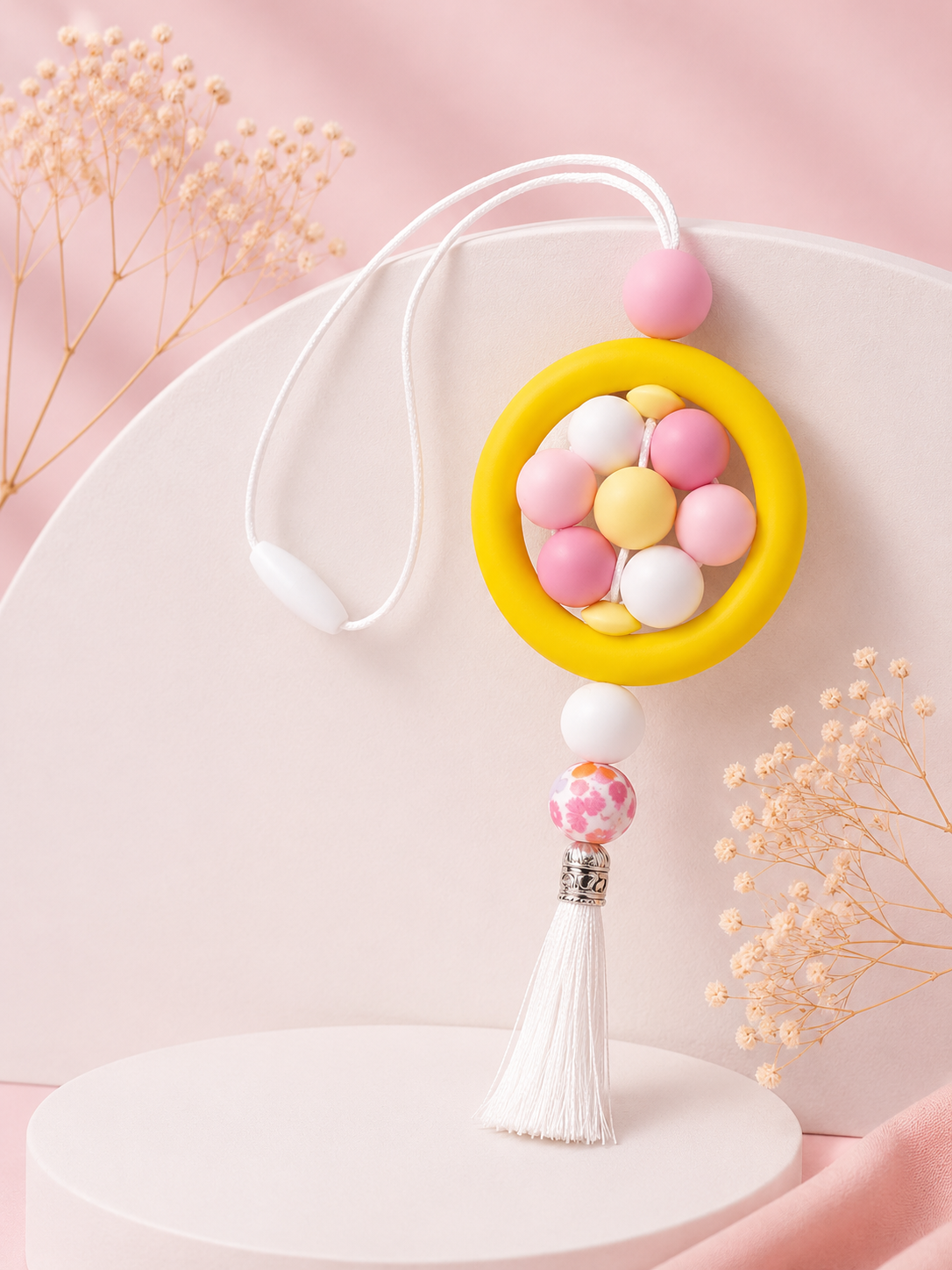 Beaded Car Charm 'Yellow Flower'