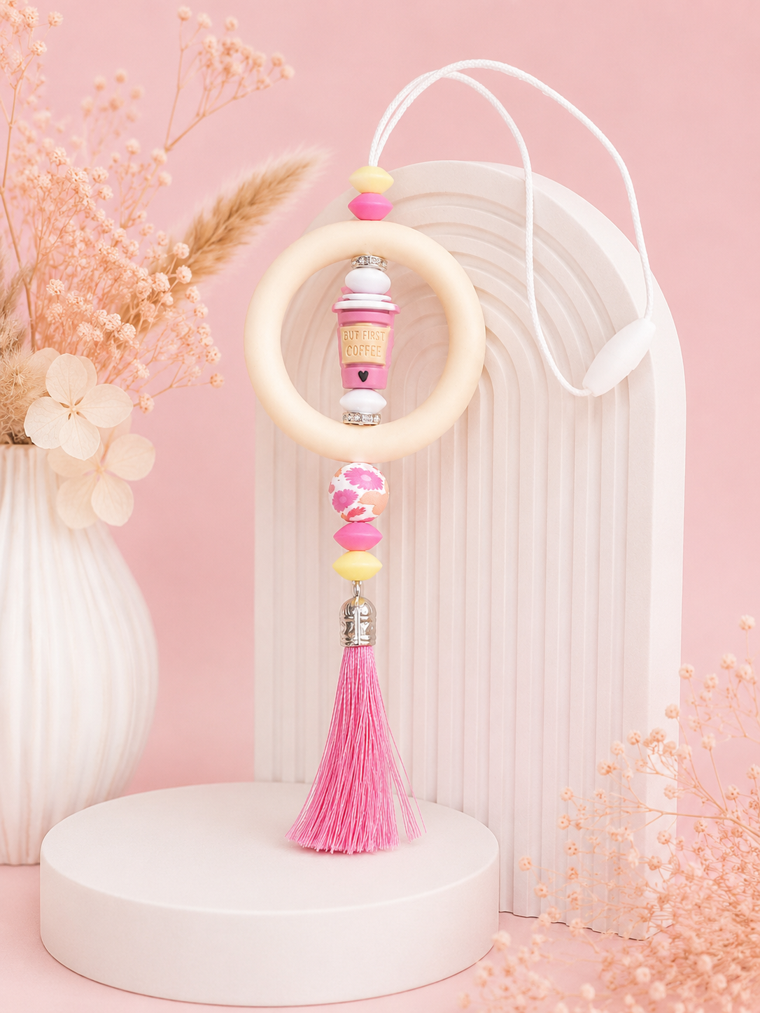 Beaded Car Charm 'Pink Coffee'