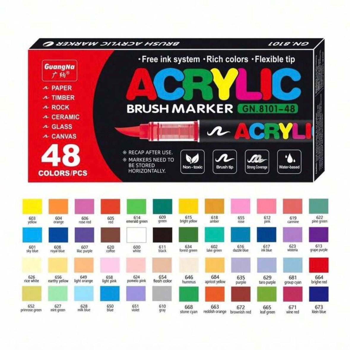 GuangNa Acrylic Markers - 48 colors (Brush)
