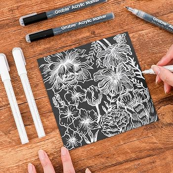 Grabie Acrylic Markers (3 White / 3 Black Colors)
