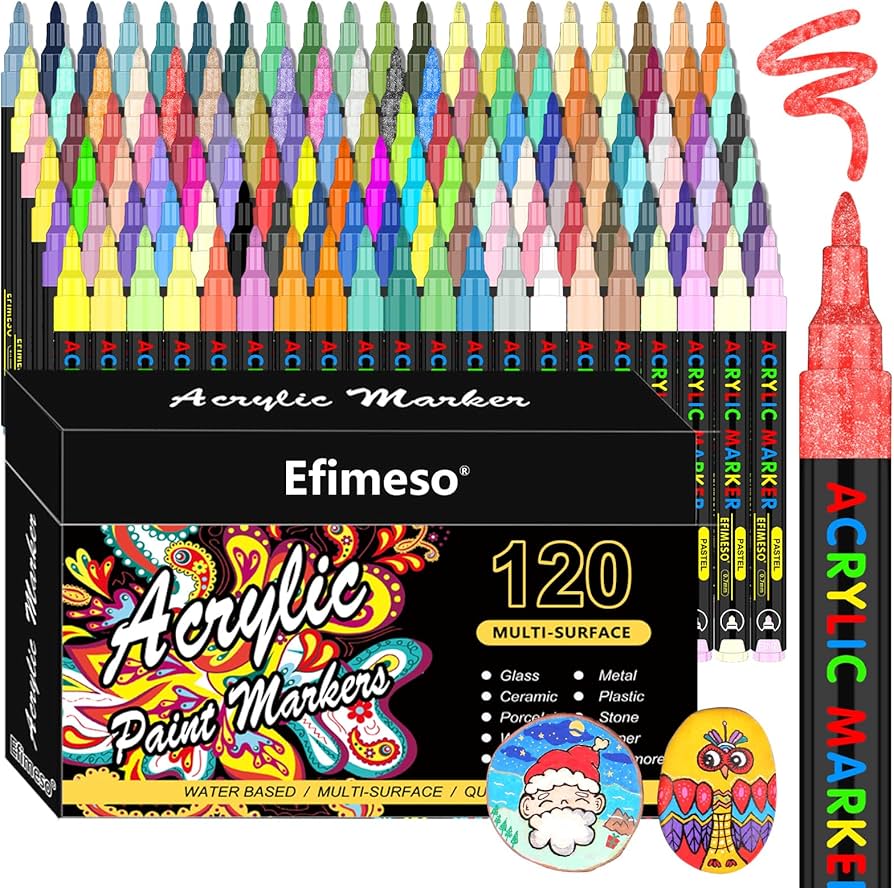 Efimeso Acrylic Colors - 120 Colors (Thin Tip)