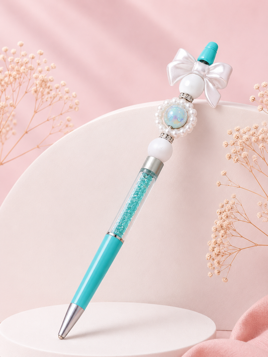 Beaded Pen 'Blue Top Bow'