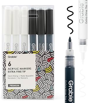 Grabie Acrylic Markers (3 White / 3 Black Colors)