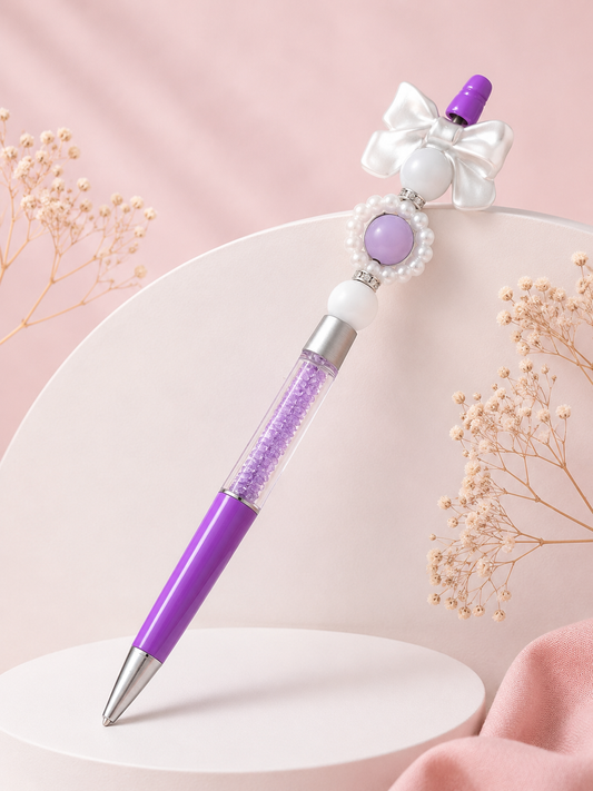 Beaded Pen 'Purple Top Bow'