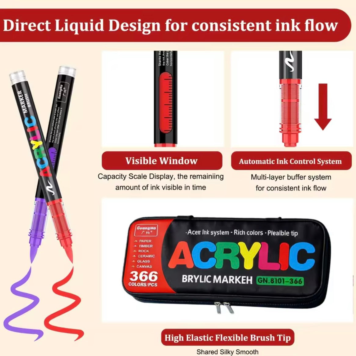GuangNa Acrylic Markers - 366 colors (Bag)
