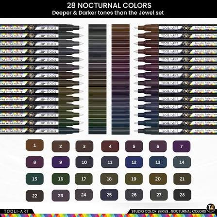 Tooli Art Acrylic Markers (Nocturnal - 28 colors)