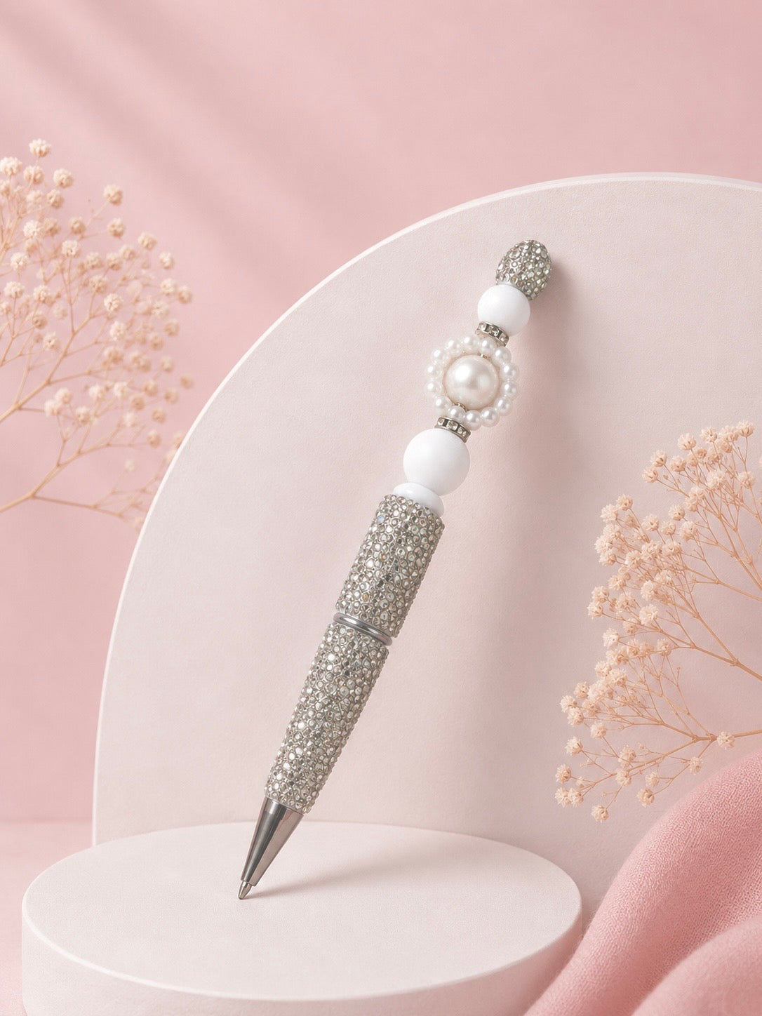 Beaded Pen White Glitter