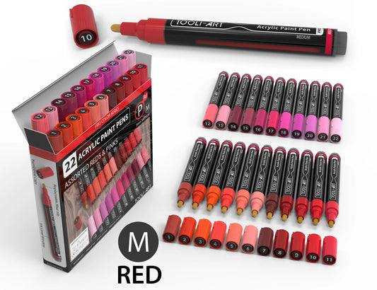 Tooli Art Acrylic Markers - Medium Tip (Red - 22 colors)