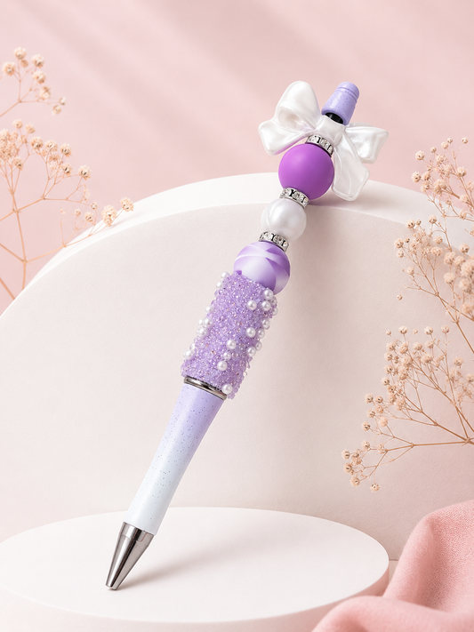 Beaded Pen 'Purple Glitter Bow'