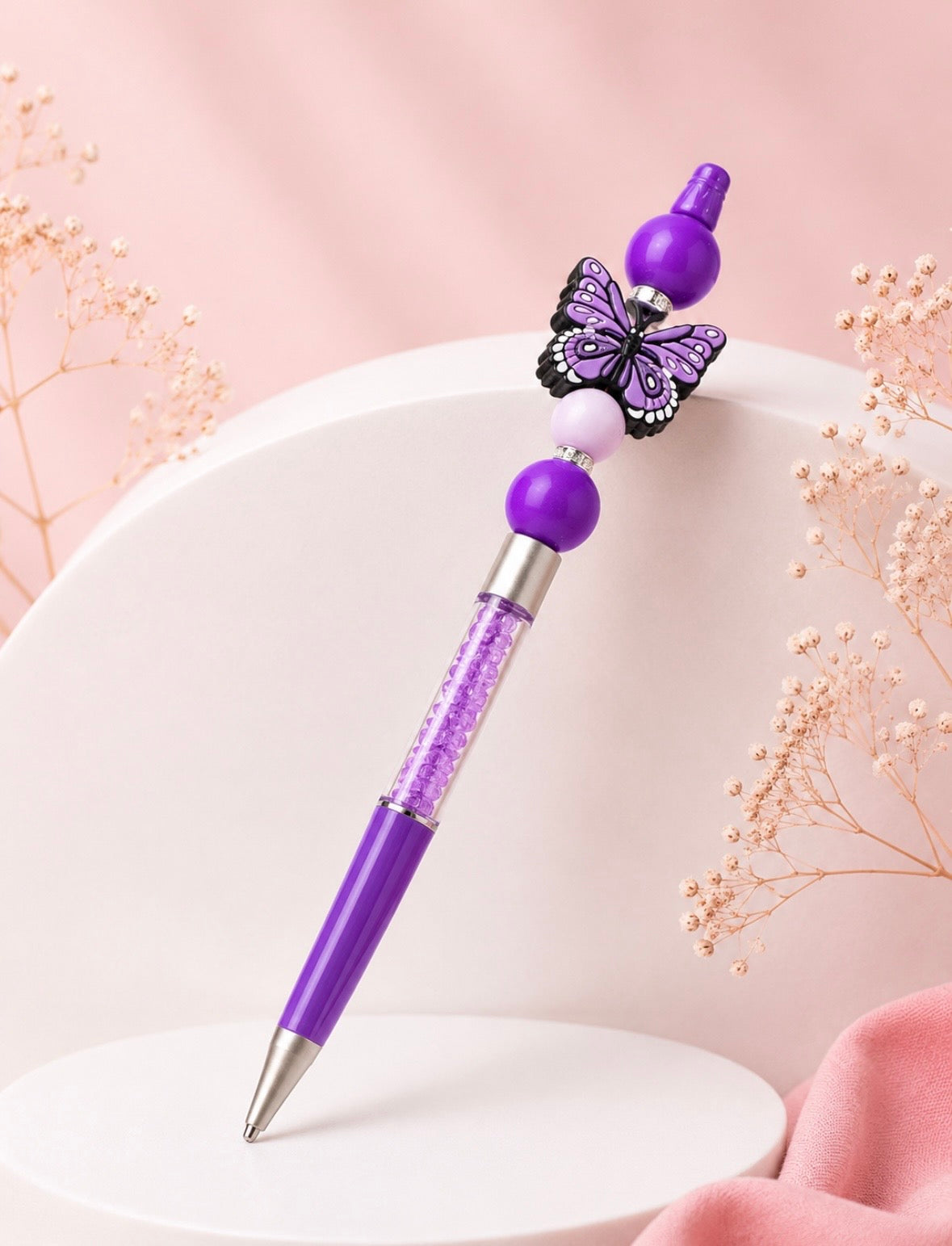 Beaded Pen 'Purple Butterfly Top Bow'