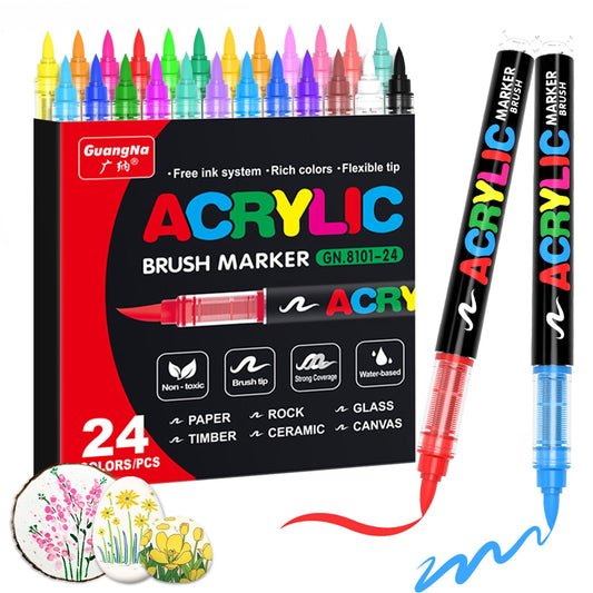 GuangNa Acrylic Markers - 24 colors (Brush)