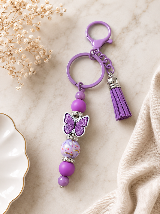 Beaded Purple Butterfly Keychain