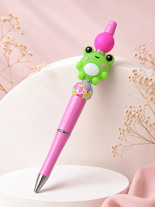 Beaded Pen 'Pink Frog'