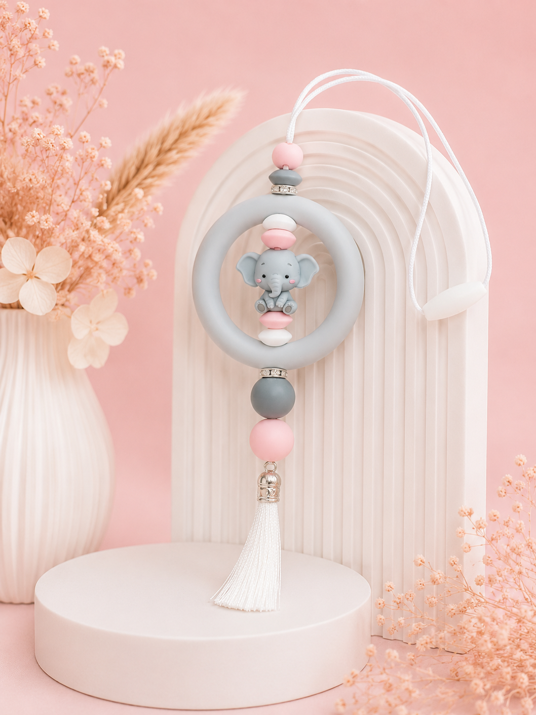 Beaded Car Charm 'Pink Elephant'