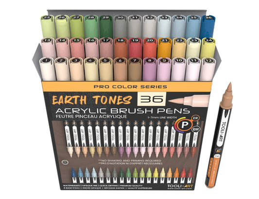 Tooli Art Acrylic Markers - Brush Tip (Earth - 36 colors)