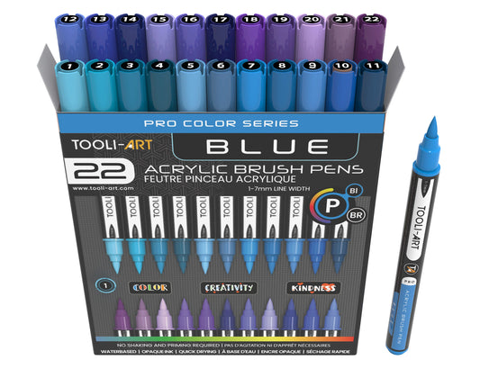 Tooli Art Acrylic Markers - Brush Tip (Blue - 22 colors)
