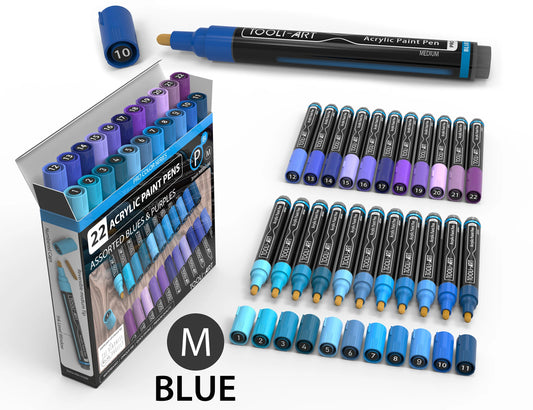 Tooli Art Acrylic Markers - Medium Tip (Blue - 22 colors)