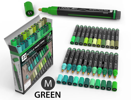 Tooli Art Acrylic Markers - Medium Tip (Green - 22 colors)