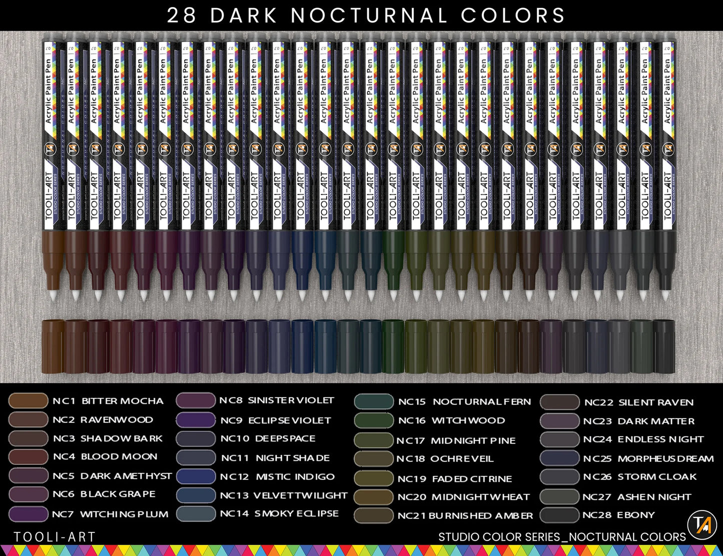 Tooli Art Acrylic Markers (Nocturnal - 28 colors)