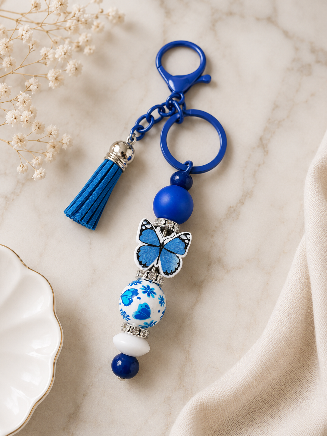 Beaded Blue Butterfly Keychain