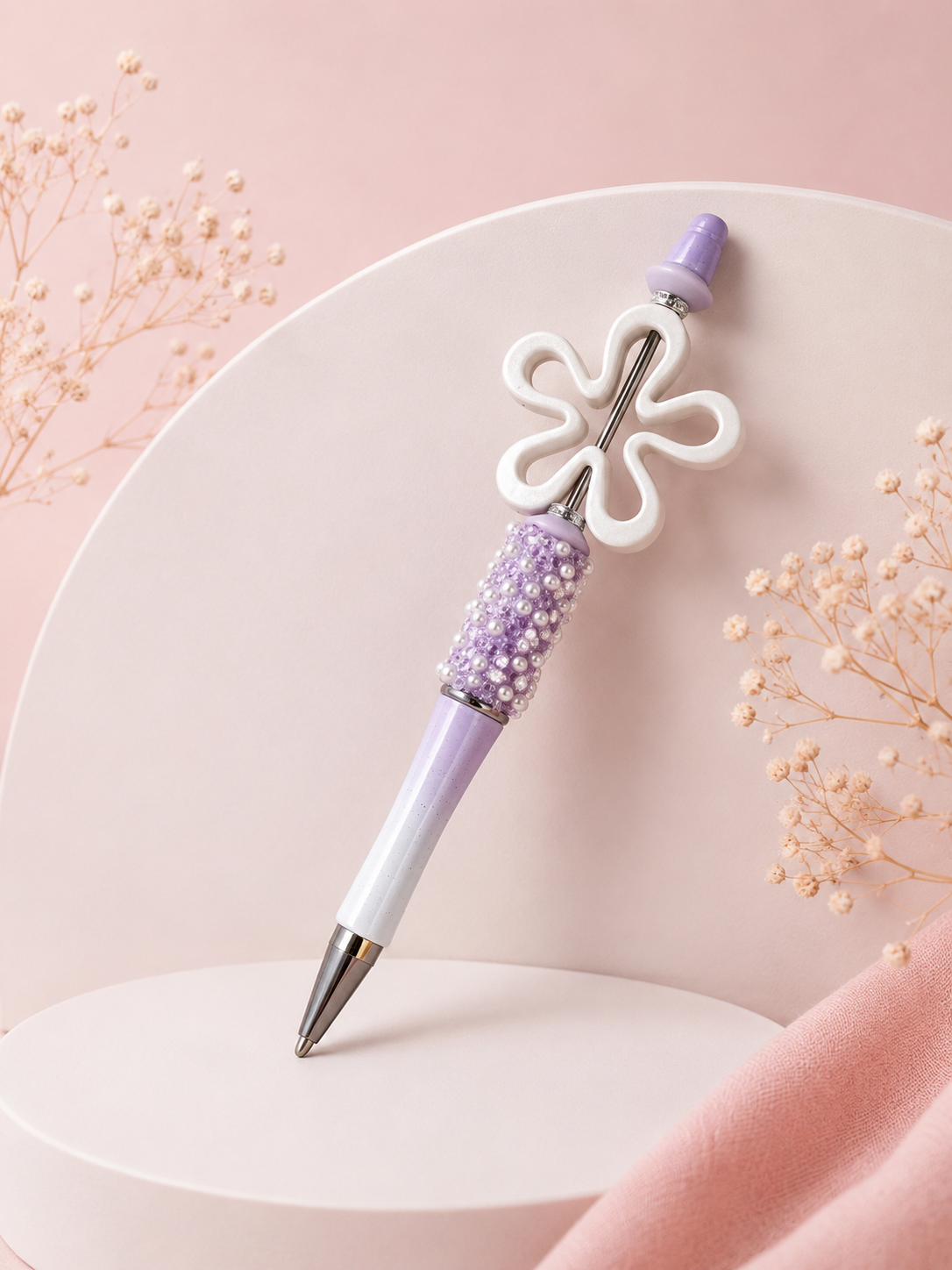 Beaded Pen 'White Pearl Flower'