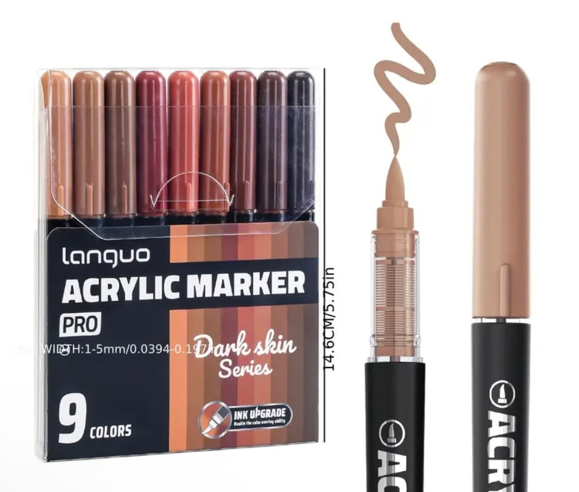 Languo Pro Acrylic Markers (Dark Skin - 9 colors)