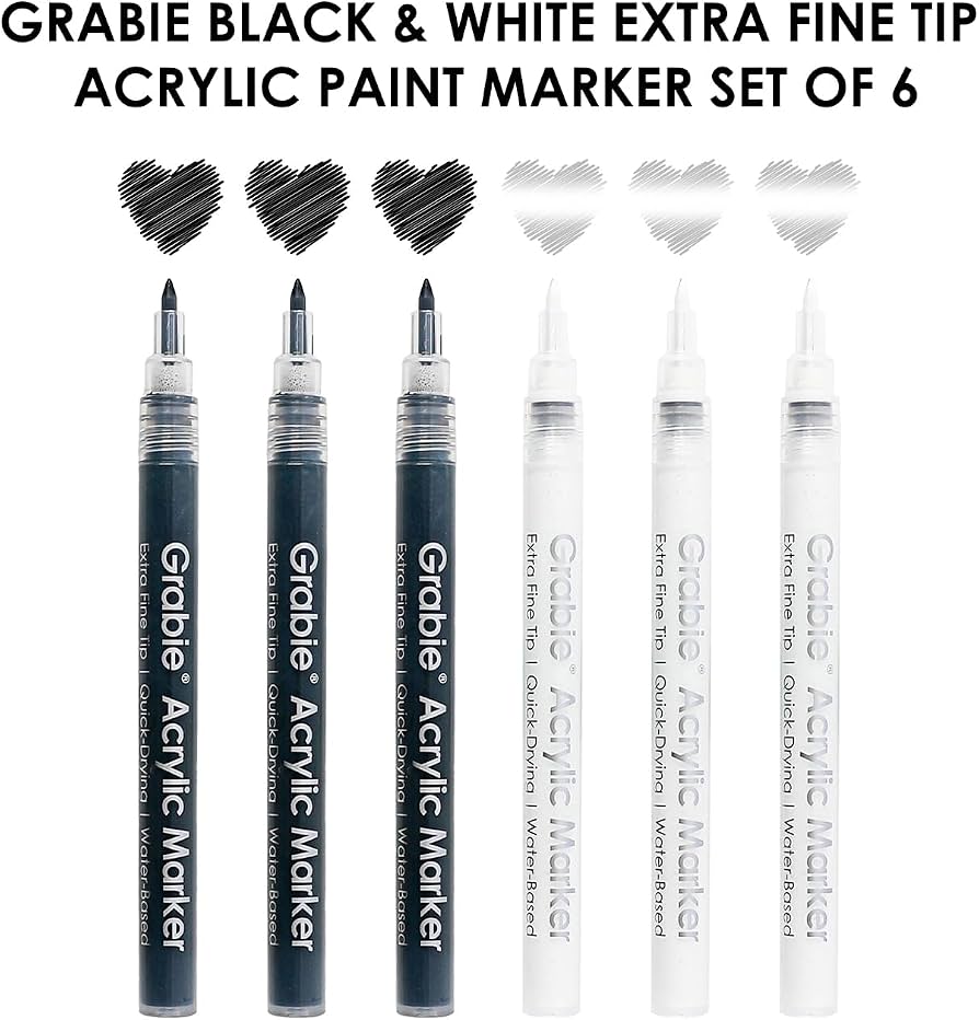 Grabie Acrylic Markers (3 White / 3 Black Colors)