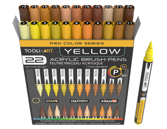 Tooli Art Acrylic Markers - Brush Tip (Yellow - 22 colors)
