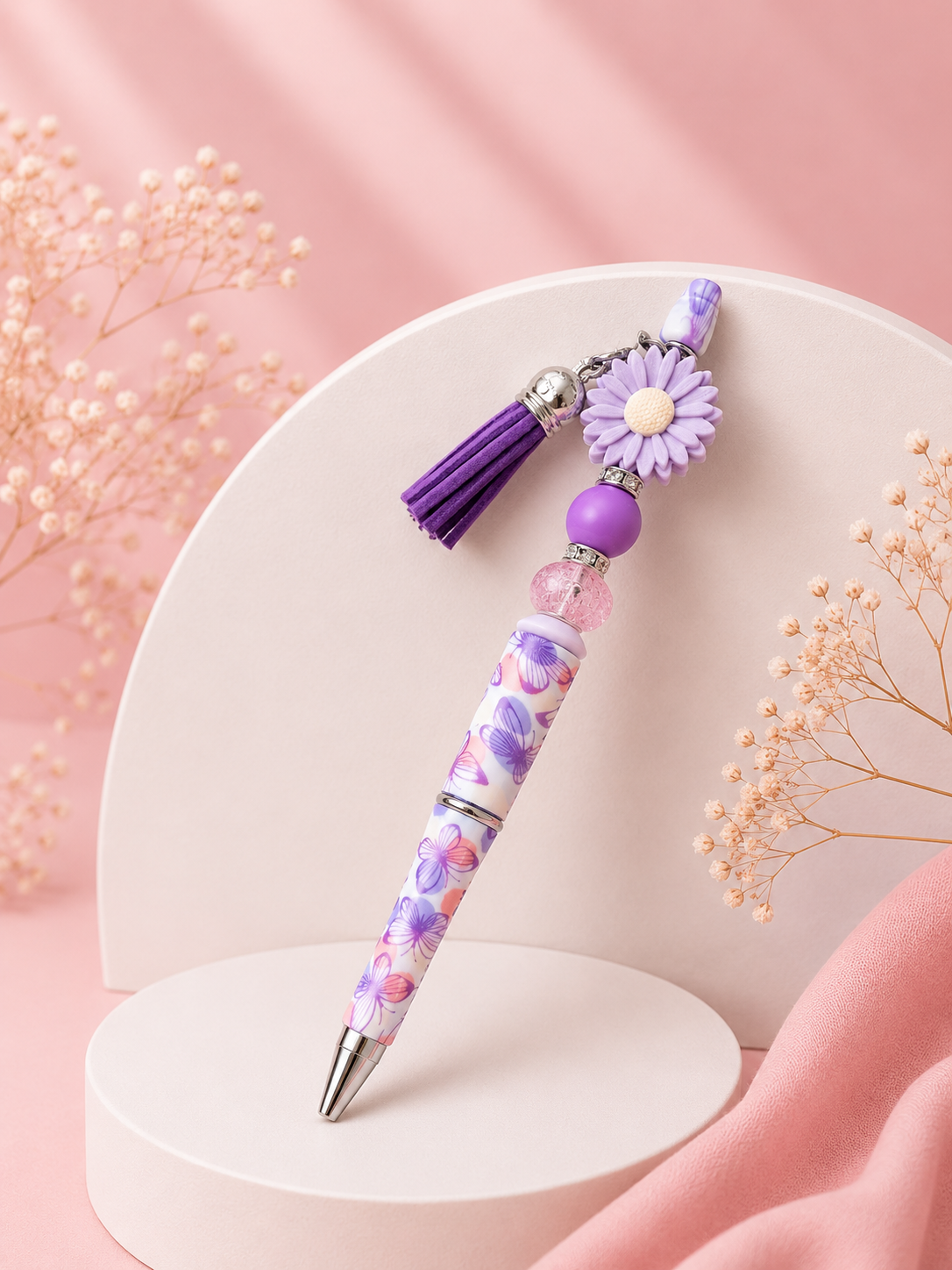 Beaded Pen 'Purple Flower'