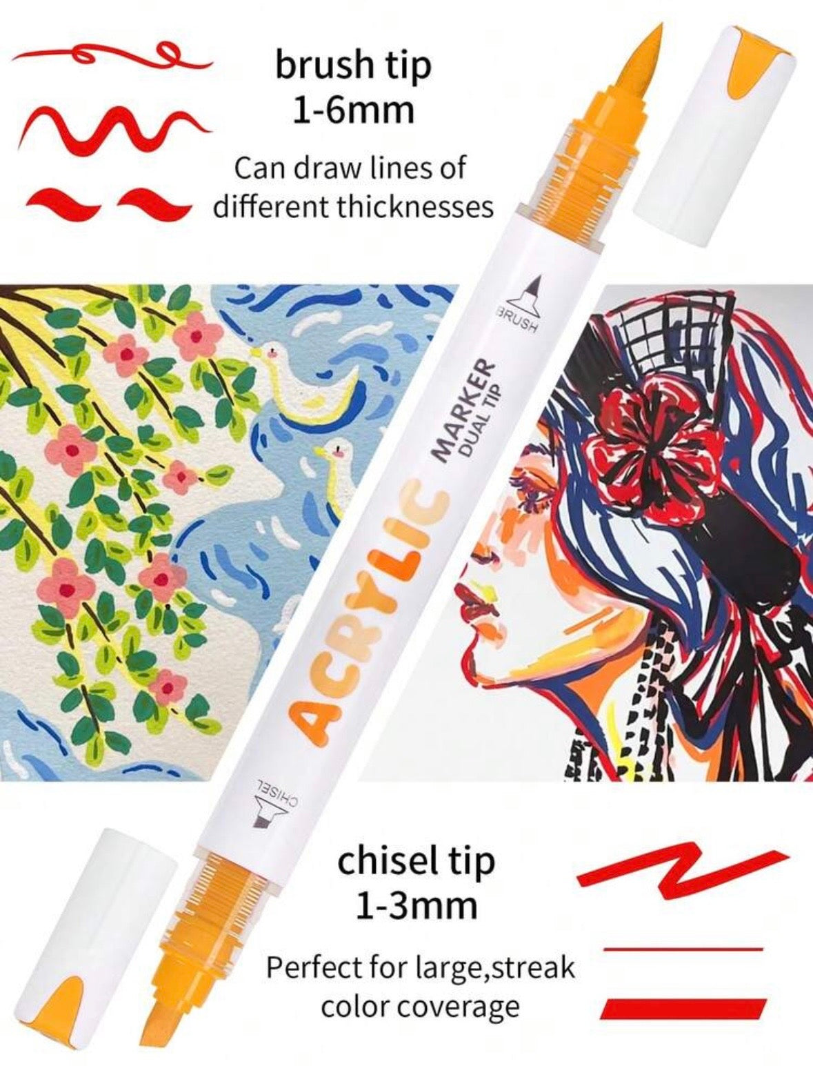 GuangNa Acrylic Markers Dual-Tip (Pink Skin - 12 Colors)