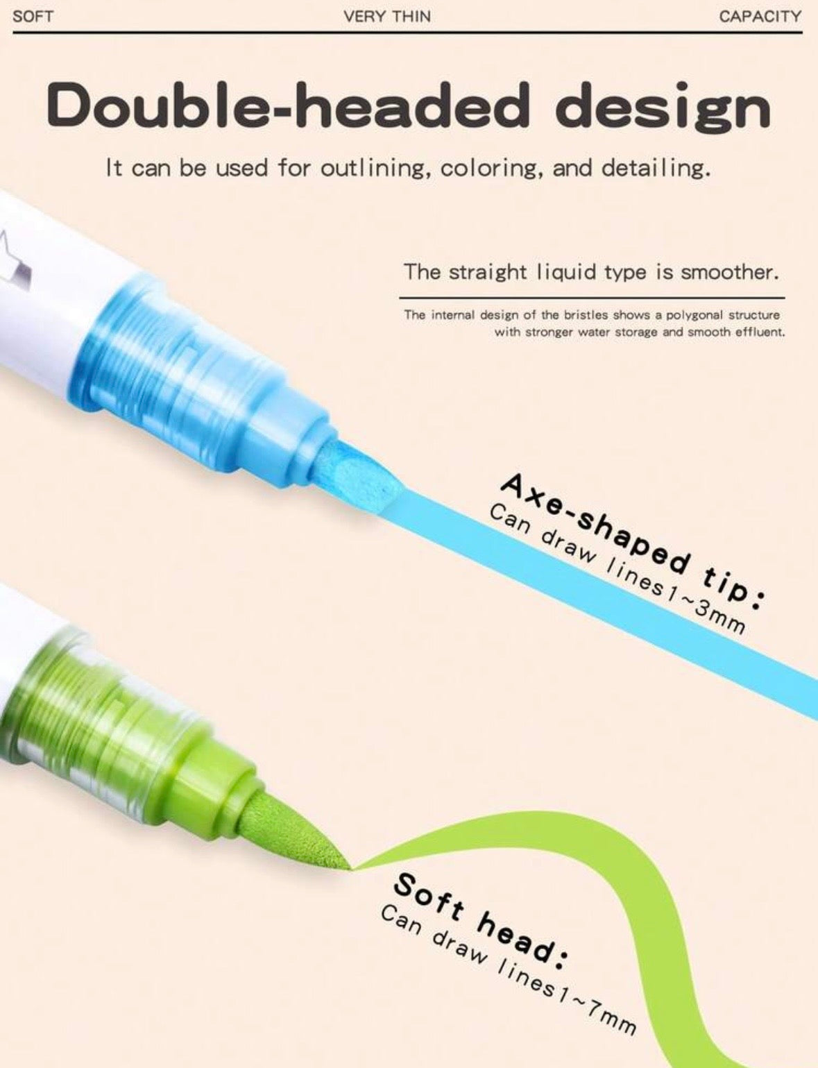 GuangNa Acrylic Markers Dual-Tip (Pink Skin - 12 Colors)