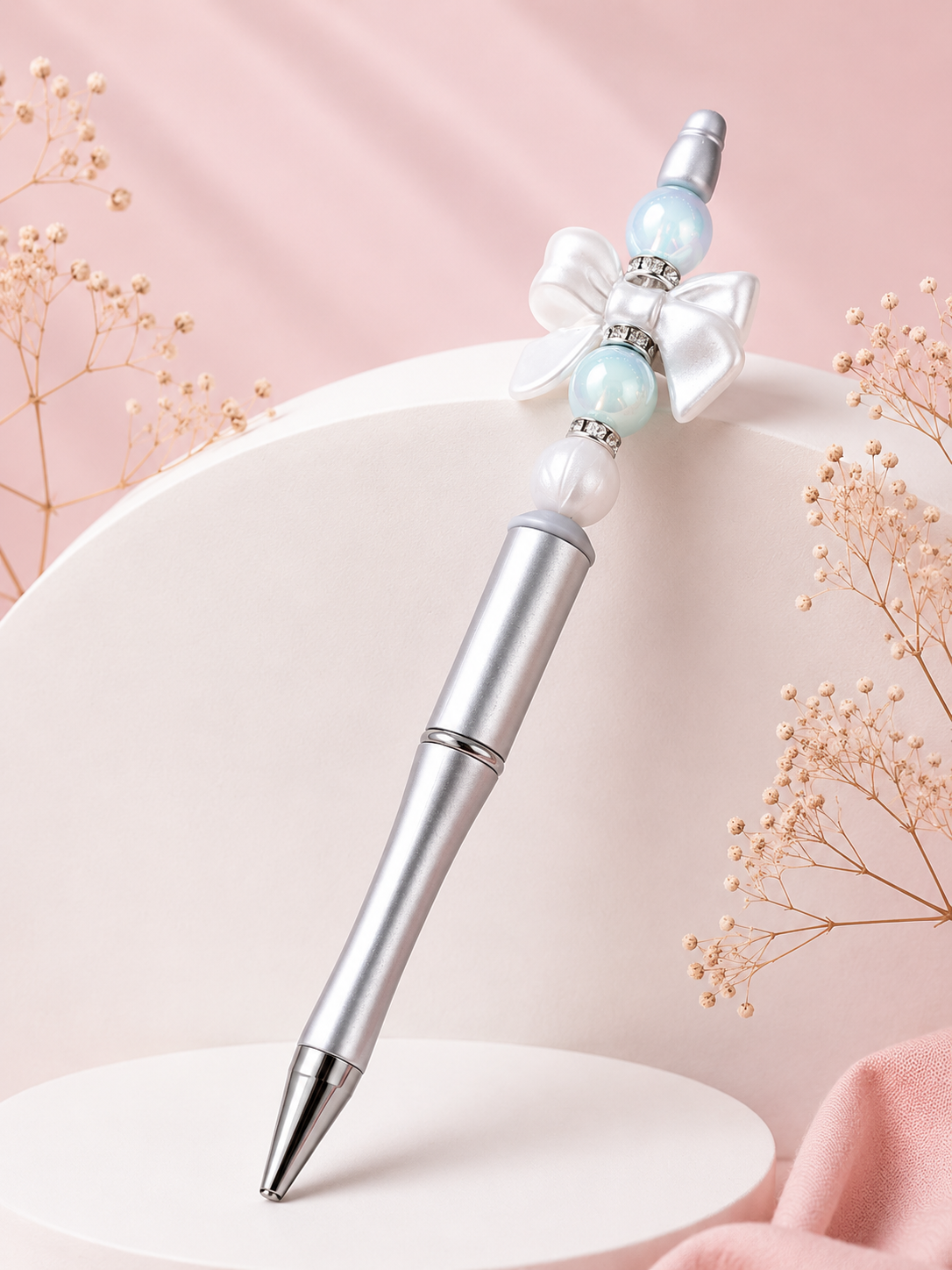 Beaded Pen 'Silver Bow'