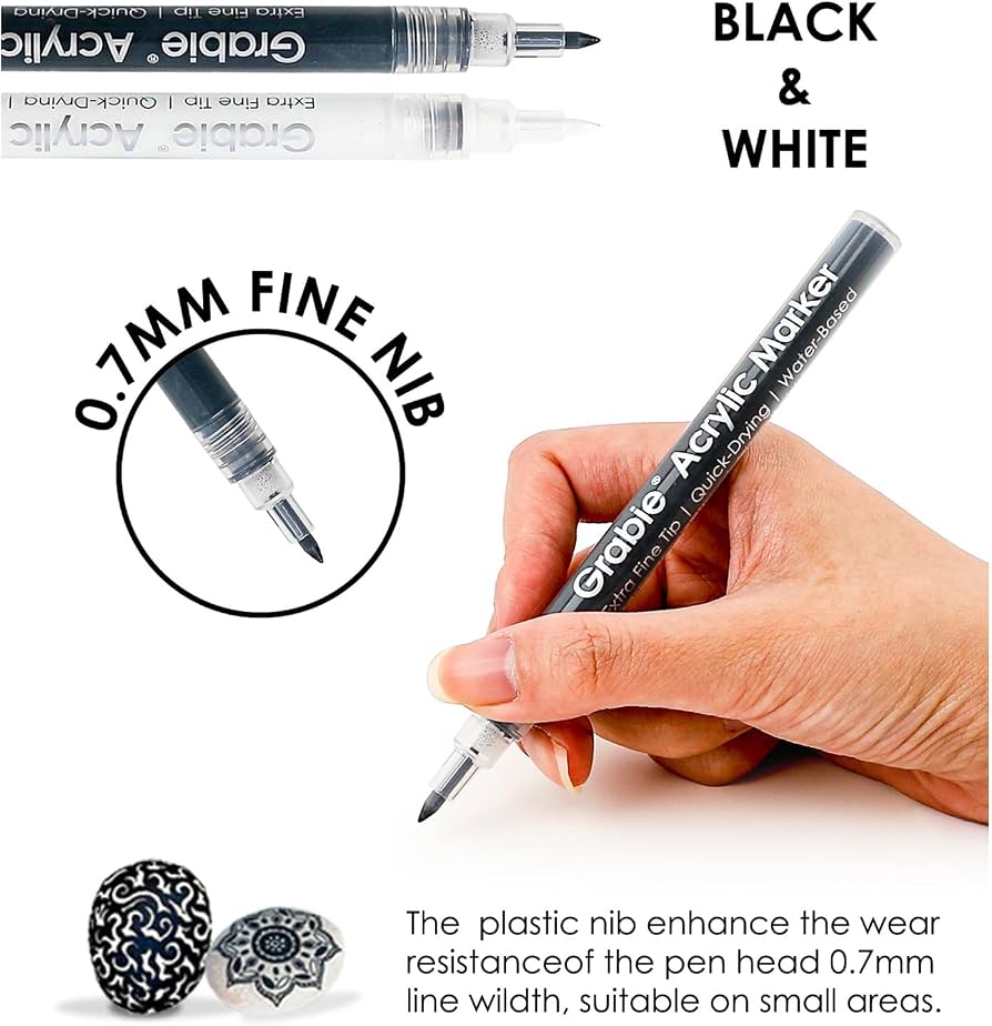 Grabie Acrylic Markers (3 White / 3 Black Colors)