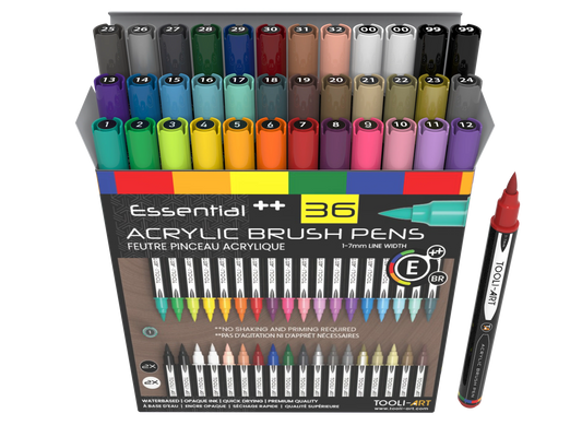 Tooli Art Acrylic Markers - Brush Tip (Essentials - 36 colors)