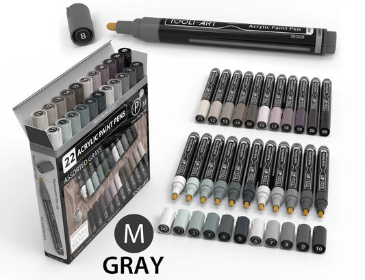 Tooli Art Acrylic Markers - Medium Tip (Grey - 22 colors)