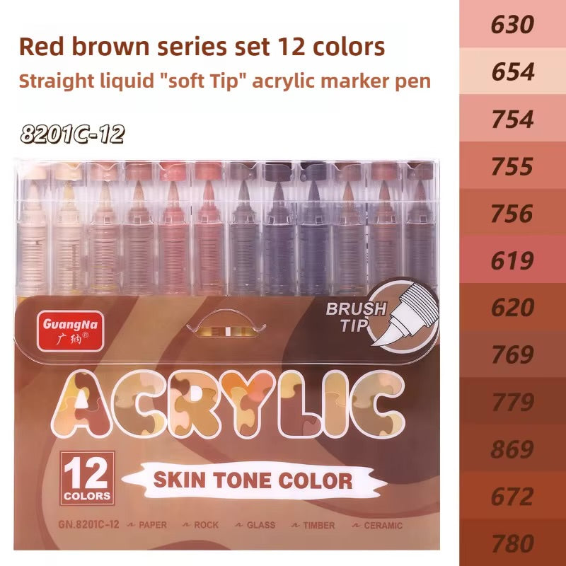 GuangNa Acrylic Markers (Skin Tones - 12 colors)