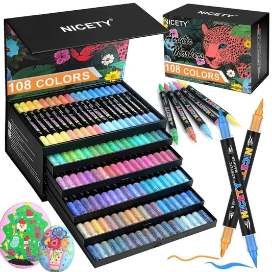 Nicety Dual Tip Acrylic Markers (108 Colors)